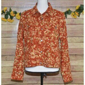NWT Lemon Grass Ladies M Burnt Orange Lightweight Jacket Button Up Leaf Pattern